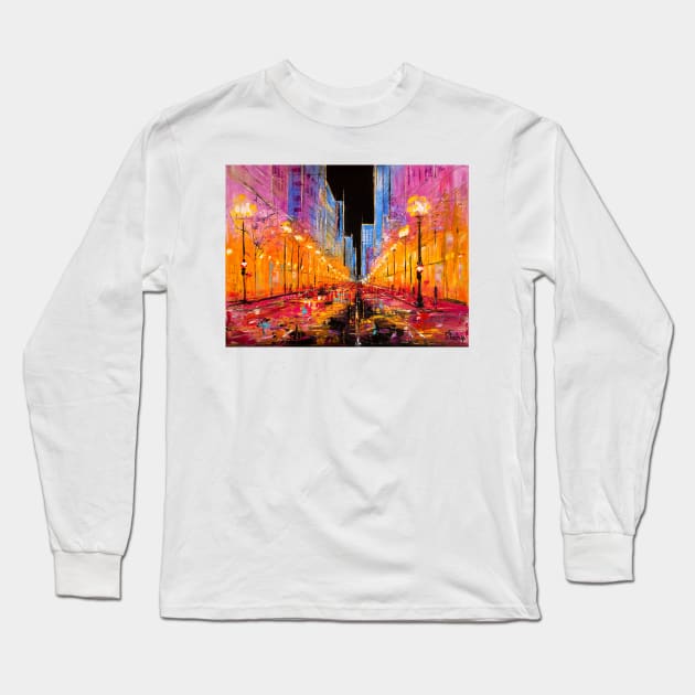 Chicago. Streetlights Long Sleeve T-Shirt by NataliaShchip